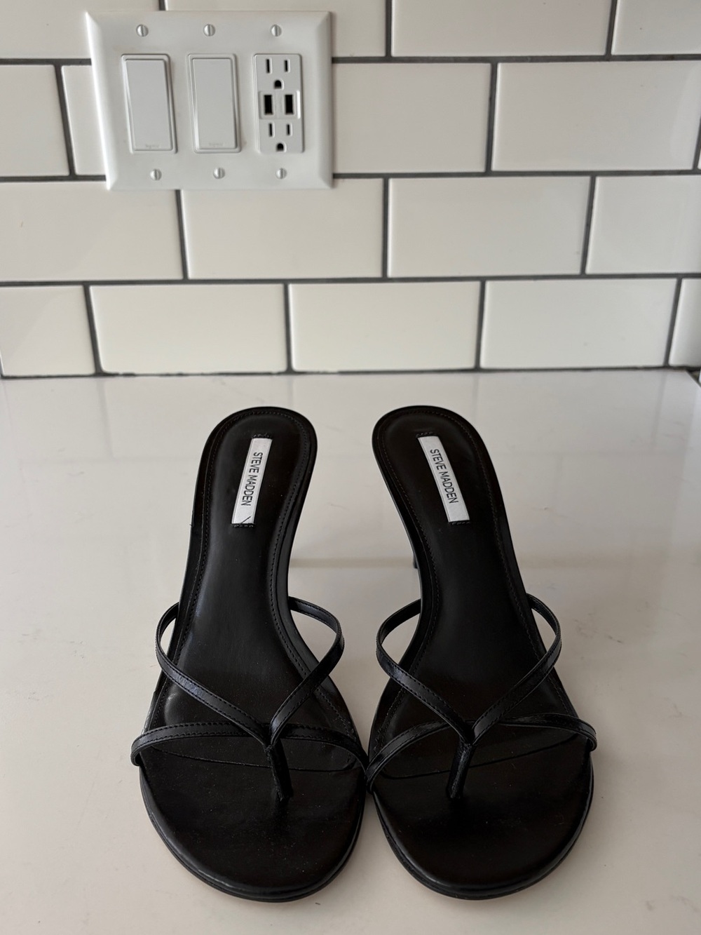 Steve Madden Clari Black Leather Heels- 9.5